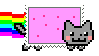 a gif of nyan cat, but its body has a stamp outline.